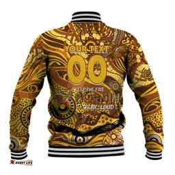 Custom NAIDOC Week 2024 Hawks Baseball Jacket Aboriginal Animals Keep The Fire Burning DT02