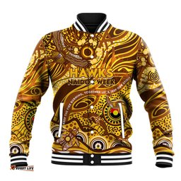 Custom NAIDOC Week 2024 Hawks Baseball Jacket Aboriginal Animals Keep The Fire Burning DT02
