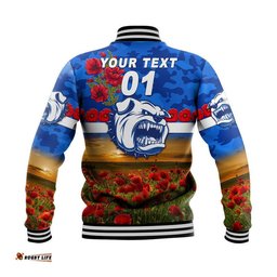 Custom Personalised Hermannsburg Western Aranda Bulldogs Football Club ANZAC Baseball Jacket Poppy Vibes