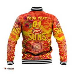 Custom Personalised Gold Coast Suns ANZAC Baseball Jacket Indigenous Vibes