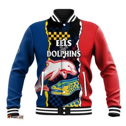 Custom Text And Number NRL Combine Dolphins and Parra Eels Baseball Jacket Simple Style