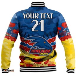 Custom Personalised Adelaide Crows Football ANZAC Baseball Jacket Lest We Forget