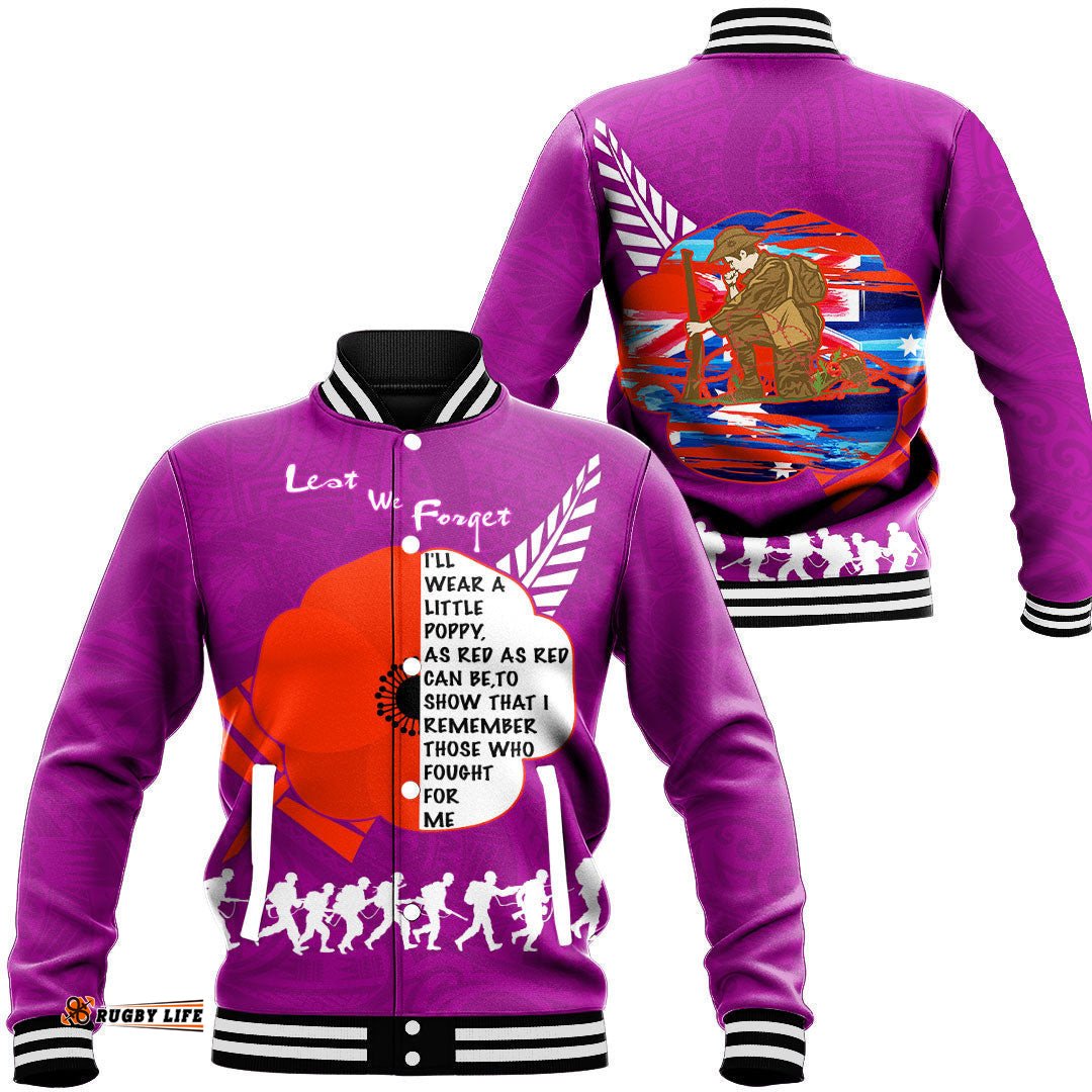 Vibe Hoodie Clothing - New Zealand Anzac Red Poopy Purple Baseball Jacket