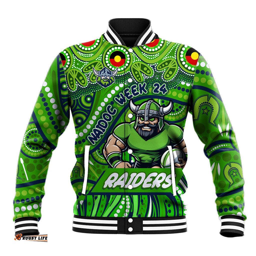Custom Australia NAIDOC Week 2024 Baseball Jacket Canberra Raiders Mascot Keep The Fire Burning DT02