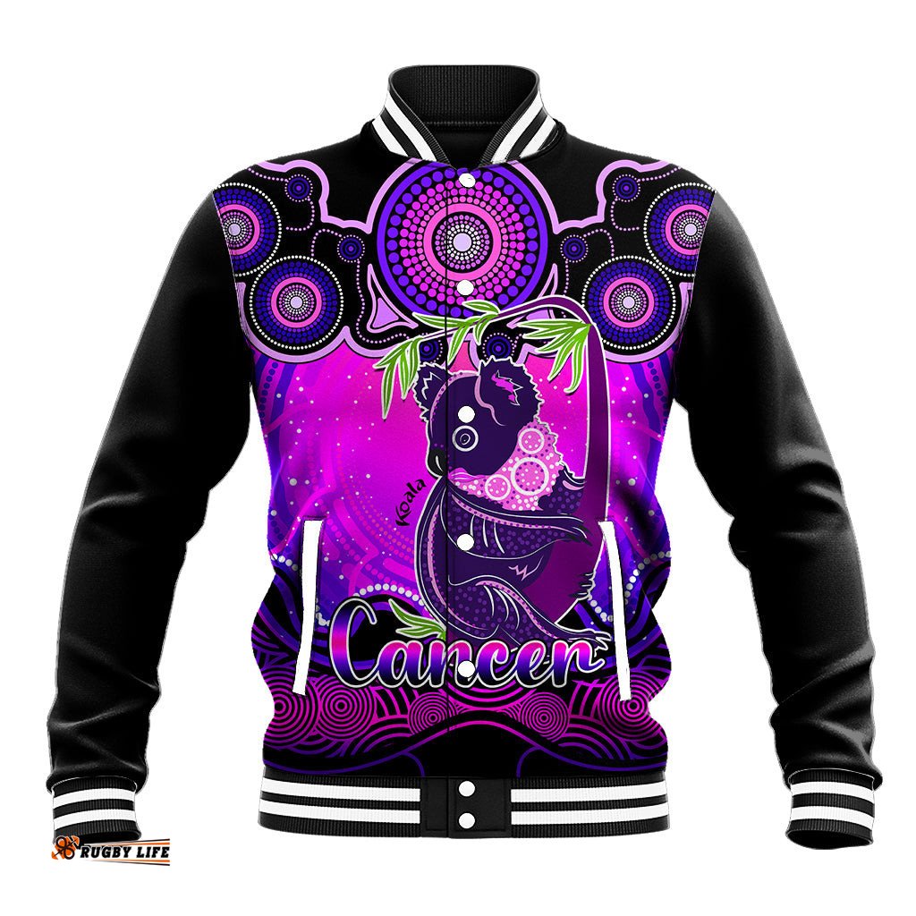 Personalised Australia Cancer Koala Zodiac Baseball Jacket Auz Astrology Aboriginal - Magenta