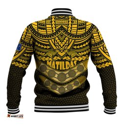 Matildas Soccer Baseball Jacket Polynesian and Aboriginal Gold Vibe