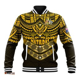 Matildas Soccer Baseball Jacket Polynesian and Aboriginal Gold Vibe