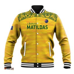 Custom Australia Matildas Baseball Jacket National Color Indigenous Art