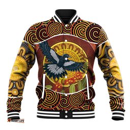 Aboriginal Magpies Dots Art Baseball Jacket Native Australian Animals