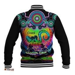 Personalised Australia Leo Lizard Zodiac Baseball Jacket Auz Astrology Aboriginal - Rainbow