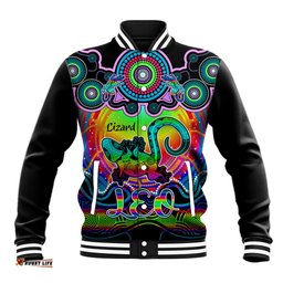 Personalised Australia Leo Lizard Zodiac Baseball Jacket Auz Astrology Aboriginal - Rainbow