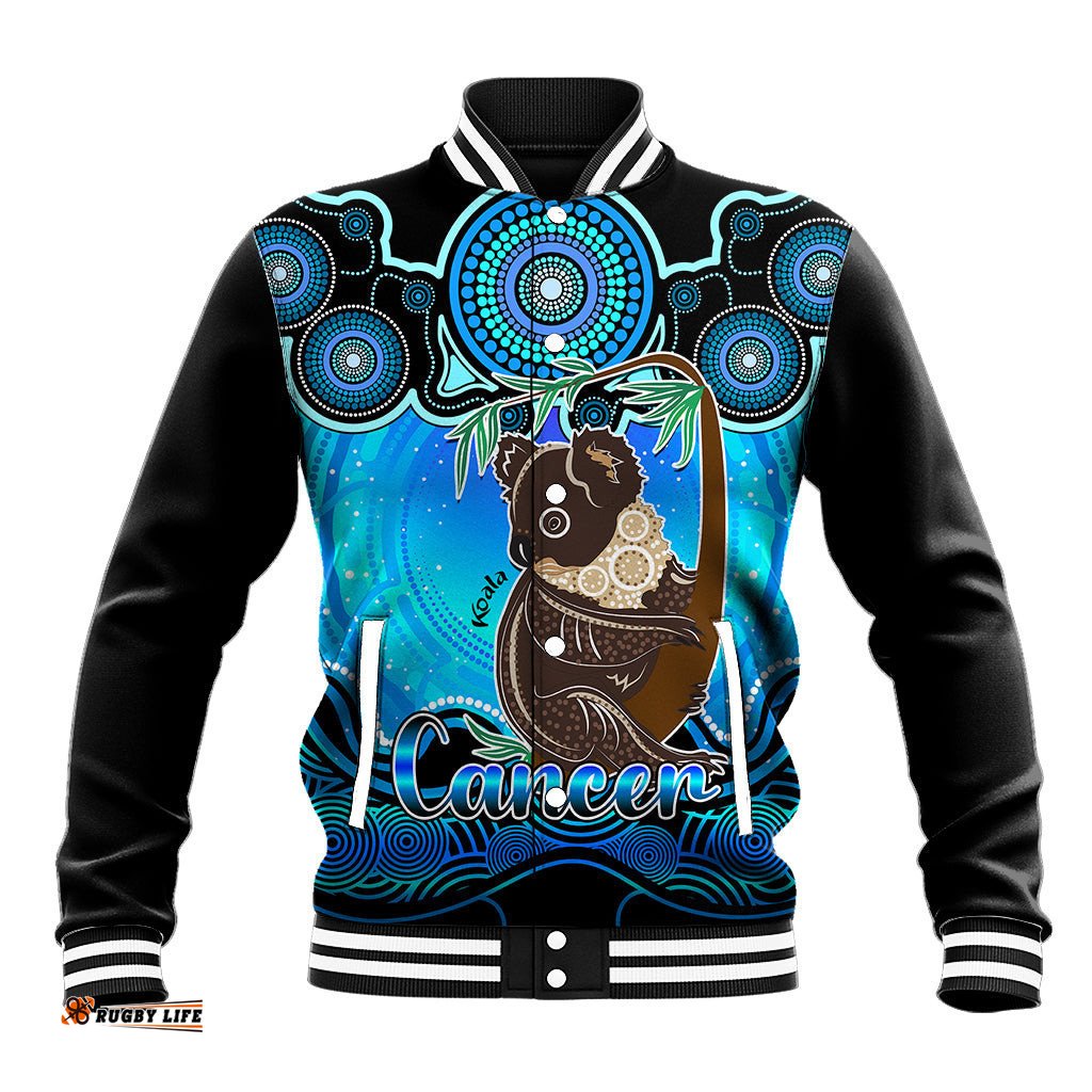 Personalised Australia Cancer Koala Zodiac Baseball Jacket Auz Astrology Aboriginal - Aqua