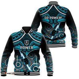 Port Adelaide Football Baseball Jacket Power Aboriginal Mix Polynesian Pattern