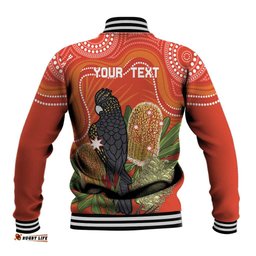 Personalised Australia Banksia And Black Cockatoo Baseball Jacket Aboriginal Art