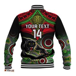 Personalised Panthers Rugby Baseball Jacket Penrith 1966 Aboriginal Mix Polynesian Pattern