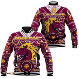 Custom Text And Number Broncos Rugby Baseball Jacket Indigenous Pattern Artsy Ver.02