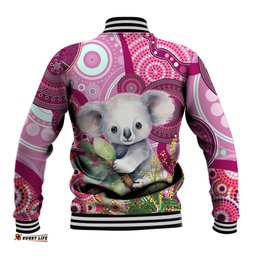 Personalised Australia Baseball Jacket Cute Koala With Golden Wattle Indigenous Art