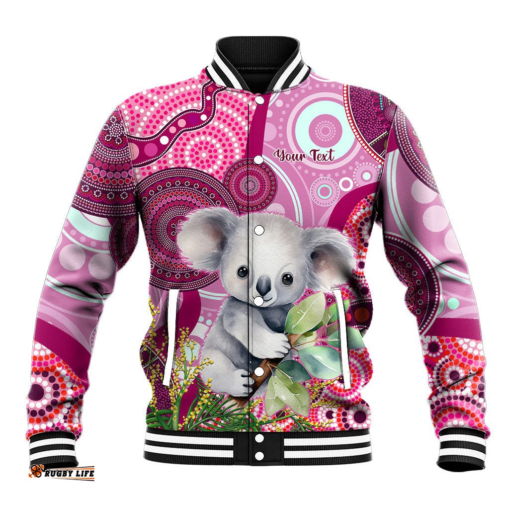Personalised Australia Baseball Jacket Cute Koala With Golden Wattle Indigenous Art