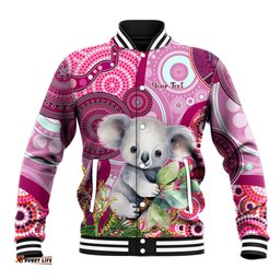 Personalised Australia Baseball Jacket Cute Koala With Golden Wattle Indigenous Art