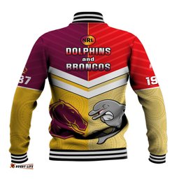 Dolphins Mix Broncos Rugby Baseball Jacket Indigenous Art