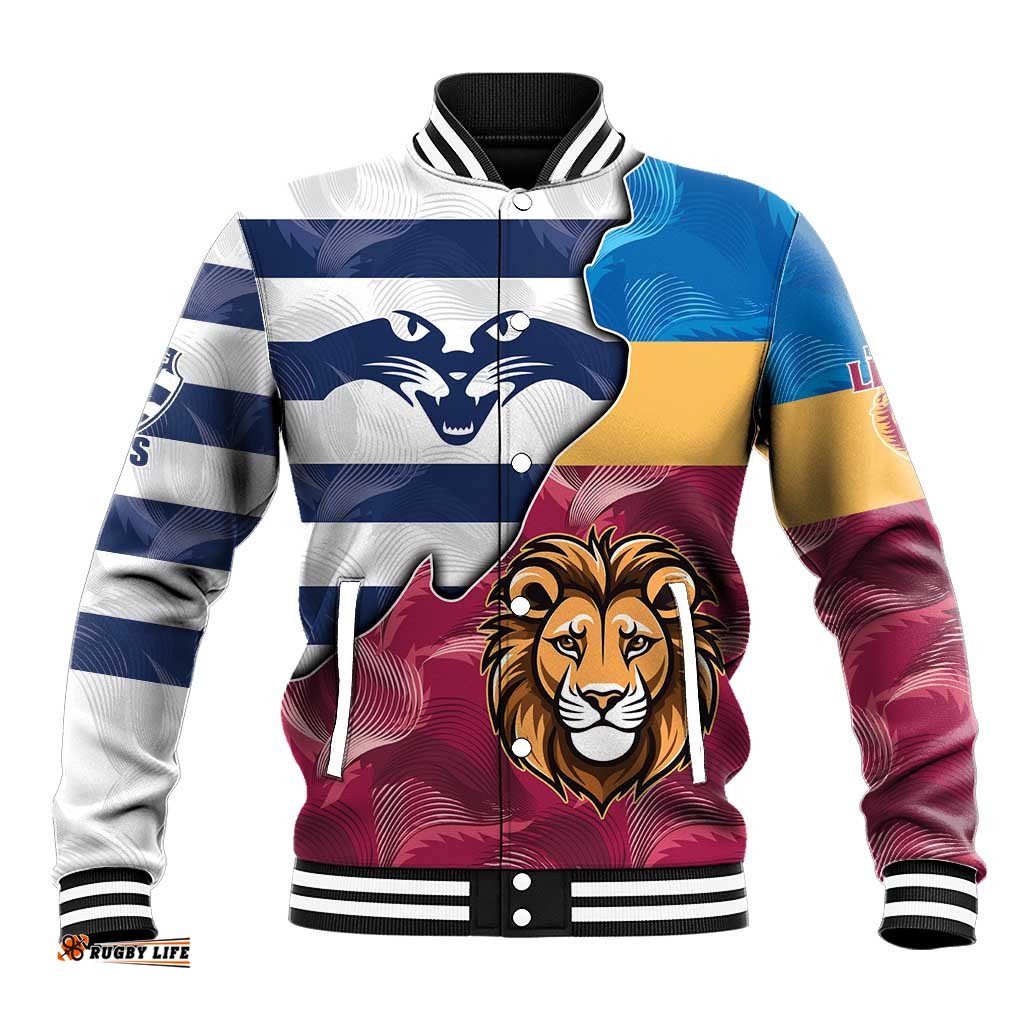 Brisbane-Geelong Football Custom Baseball Jacket Cracked Metal Style