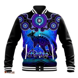 Personalised Australia Aries Kangaroo Zodiac Baseball Jacket Auz Astrology Aboriginal - Blue