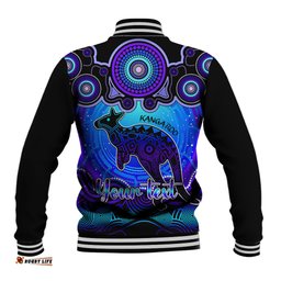 Personalised Australia Aries Kangaroo Zodiac Baseball Jacket Auz Astrology Aboriginal - Blue