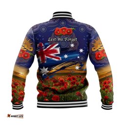 Australia Aboriginal ANZAC Baseball Jacket Poppy Vibes - Navy