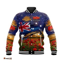 Australia Aboriginal ANZAC Baseball Jacket Poppy Vibes - Navy