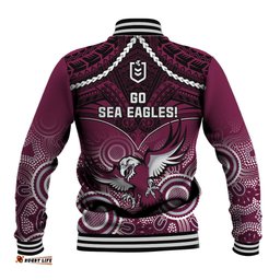 Sea Eagles Rugby Baseball Jacket Aboriginal Mix Polynesian Pattern