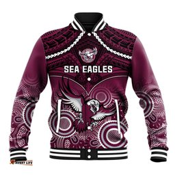 Sea Eagles Rugby Baseball Jacket Aboriginal Mix Polynesian Pattern