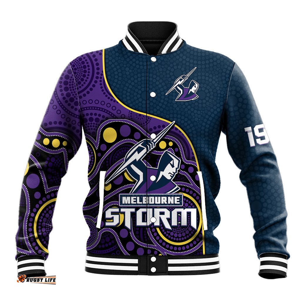 Custom Text And Number Storm Rugby Baseball Jacket Est 1997 Indigenous Art