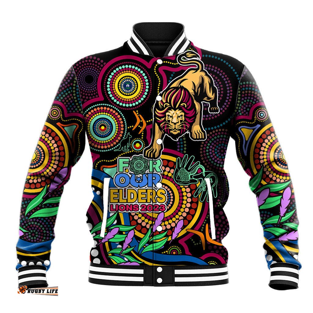 Lions Football Aboriginal Art Baseball Jacket NAIDOC Indigenous Tribal