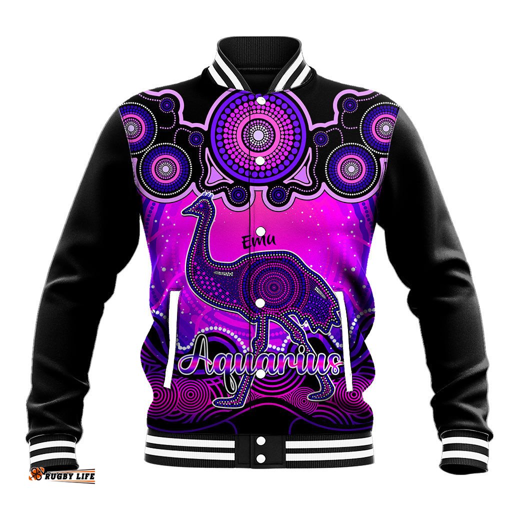 Personalised Australia Aquarius Emu Zodiac Baseball Jacket Auz Astrology Aboriginal - Magenta