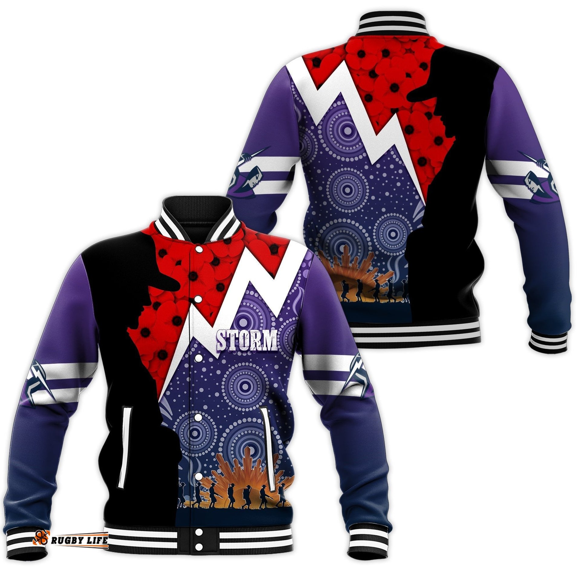 Melbourn Storm Rugby Baseball Jacket Anzac Day Thunder Style
