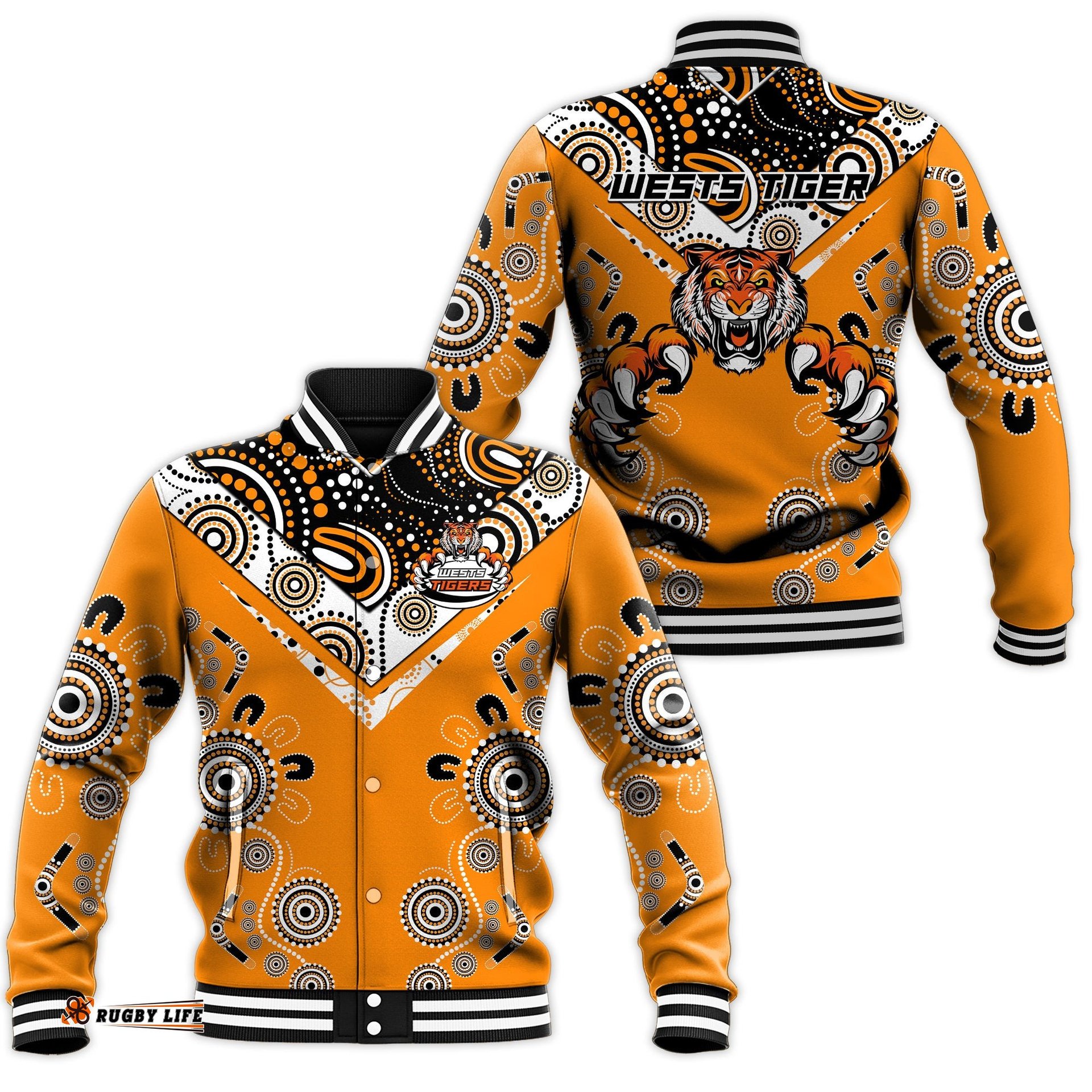 Wests Tiger Rugby Aboriginal Pattern Baseball Jacket