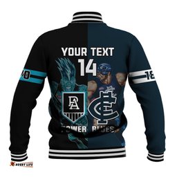 Personalised Carlton And Port Adelaide Football Baseball Jacket Blues Mix Power Sporty Version