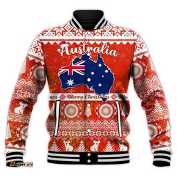 Custom Personalised Australia Baseball Jacket Australian Map Aboriginal Painting Merry Christmas