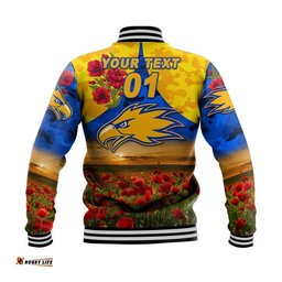 Custom Personalised West Coast Eagles ANZAC Baseball Jacket Poppy Vibes - Royal Blue
