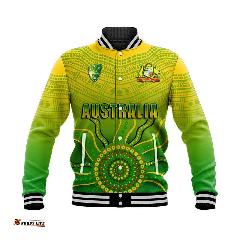 Cricket Australia Indigenous Aboriginal Baseball Jacket Boomerang Dot Painting Style