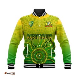 Cricket Australia Indigenous Aboriginal Baseball Jacket Boomerang Dot Painting Style