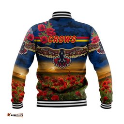 Adelaide Crows ANZAC Baseball Jacket Poppy Vibes - Navy Blue