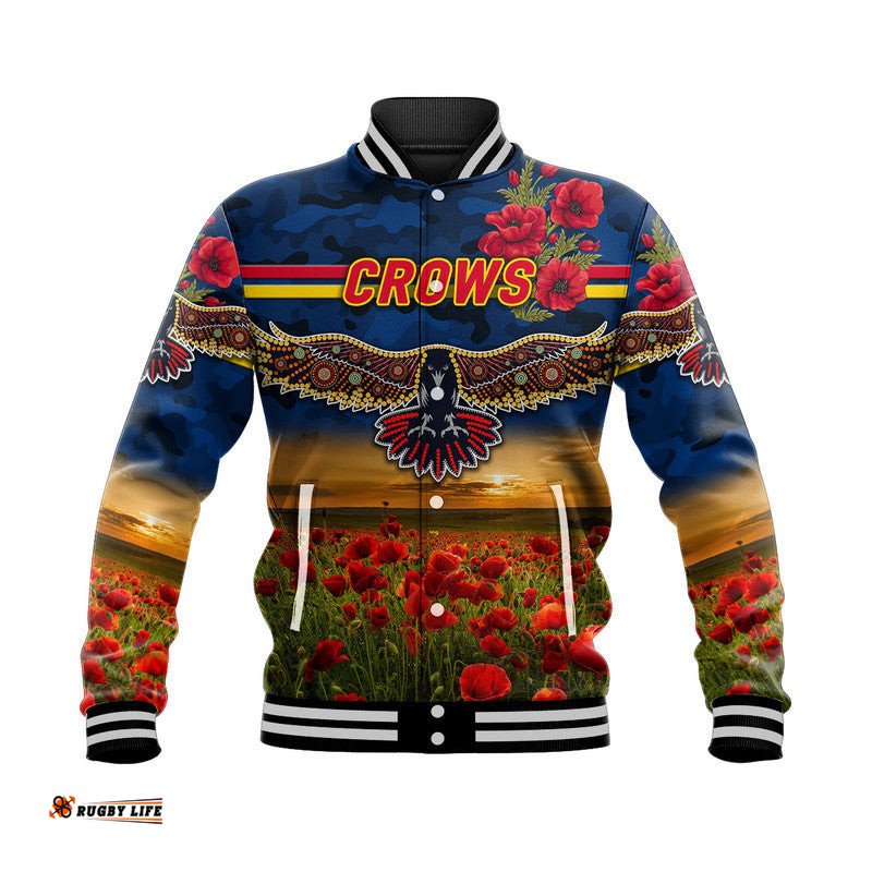 Adelaide Crows ANZAC Baseball Jacket Poppy Vibes - Navy Blue