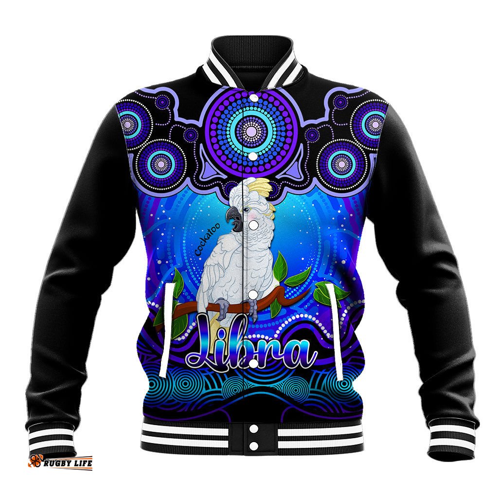 Personalised Australia Libra Cockatoo Zodiac Baseball Jacket Auz Astrology Aboriginal - Blue