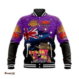 Custom Personalised Australia Aboriginal ANZAC Baseball Jacket Remembrance Vibes - Purple