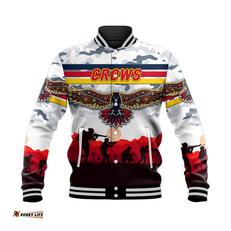 Adelaide Crows ANZAC Baseball Jacket Simple Style - White