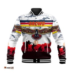 Adelaide Crows ANZAC Baseball Jacket Simple Style - White