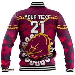 Custom Personalised Broncos Rugby ANZAC Baseball Jacket Camouflage Poppy