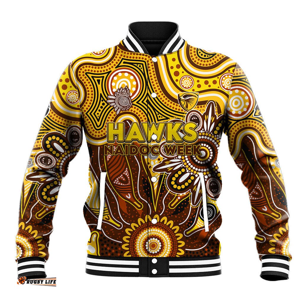 Personalised Hawks NAIDOC Week 2024 Baseball Jacket Aussie Aboriginal Art DT02