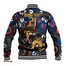 Custom Lions Football NAIDOC Week 2024 Baseball Jacket Fire Burning Aboriginal Dots Art